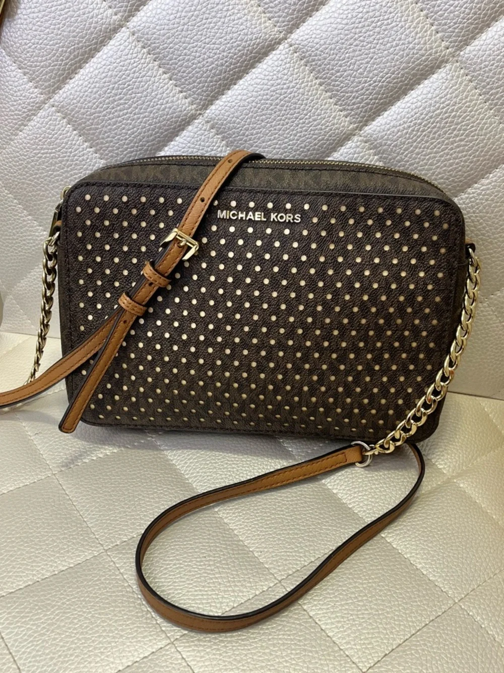 Michael Kors Perforated Polka Dot Signature Crossbody Bag
